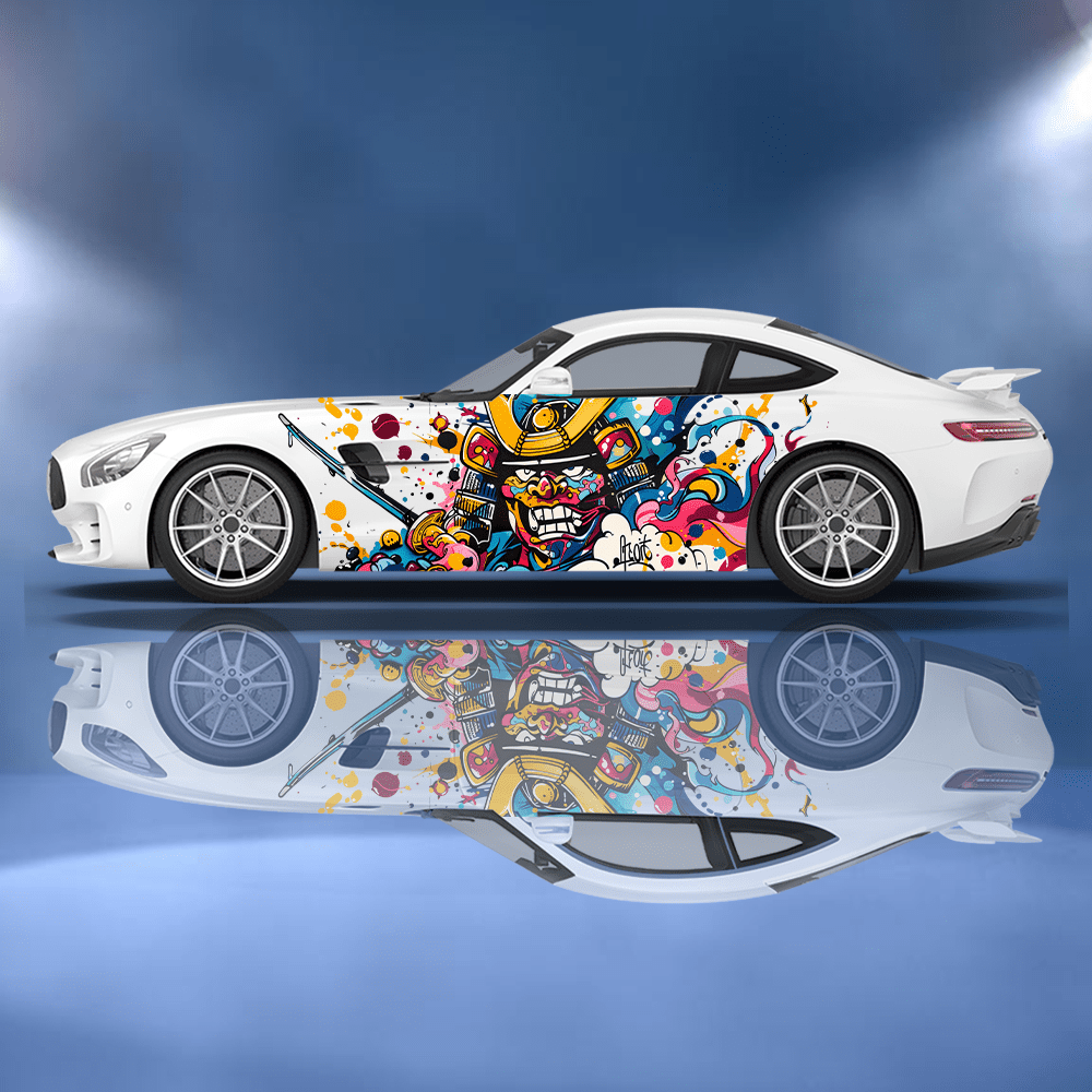Car Accessories Japanese - Renkli Japon Samuray Graffiti Araba Vinil